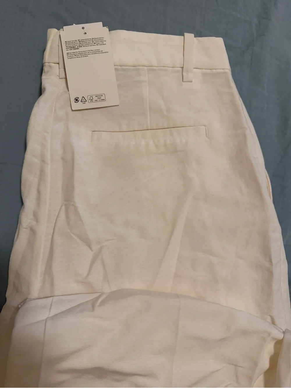 H&M High-Waist Wide Leg Cream Linen Blend Trousers Size US 10, NWT